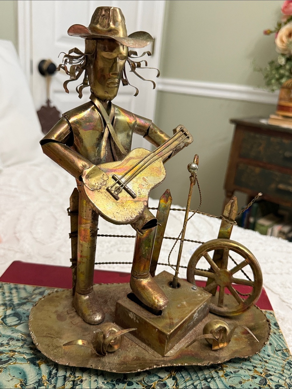 Brass Metal Cowboy Music Sculpture